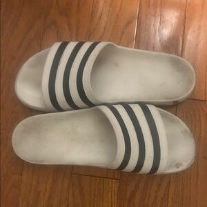 Adidas White Slide Sandals with Black Stripes